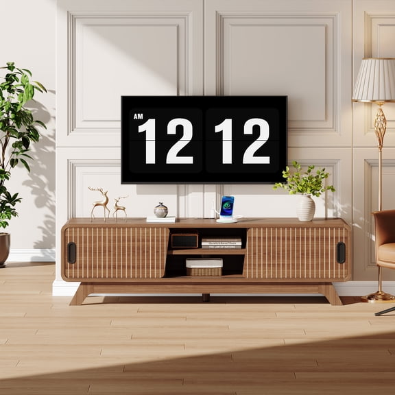 TV Stand with Charging Station for 55-65 Inch TVs Entertainment Center with Adjustable Shelves Media Console Storage Cabinet for Living Room Bedroom