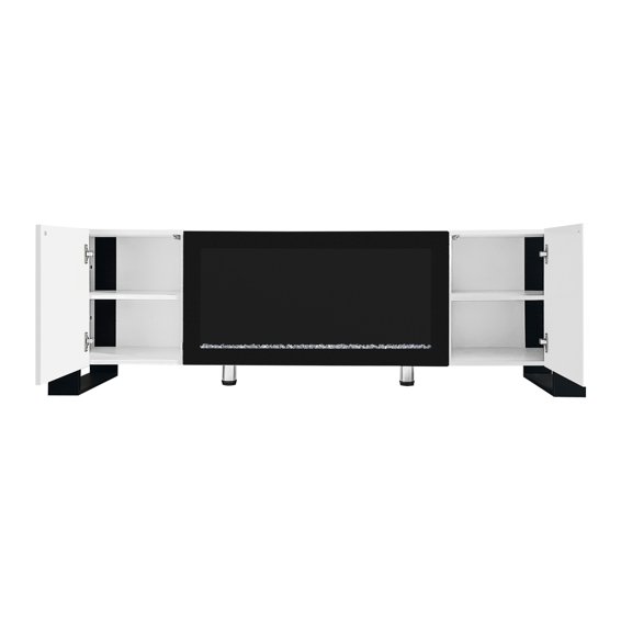 TV Stand with Electric Fireplace | Adds Beauty to Primary Living Space | MDF Material with Veneer | Solves Storage and Safety Issues