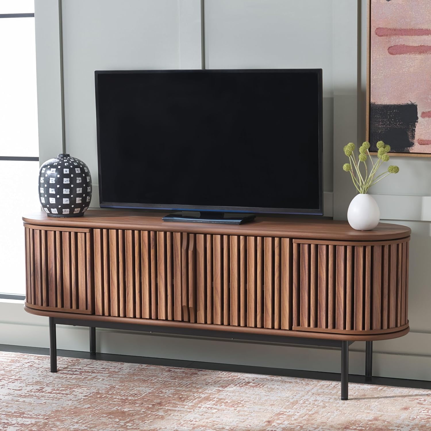 TV Stand with Faux Marble and Walnut Finish, Modular Entertainment ...