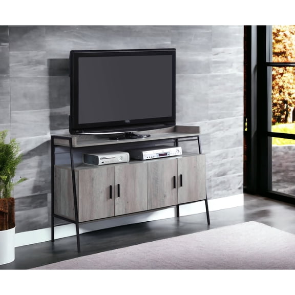 TV Stand with Gray Oak & Black Contrast / Ample Storage for Media