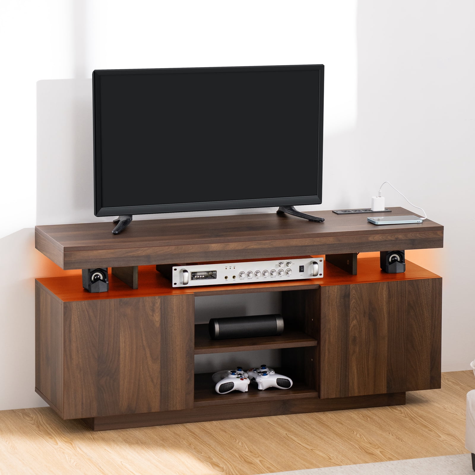 TV Stand with LED Lights for TVs up to 55 Inch TV Console Storage Cabinet Entertainment Center