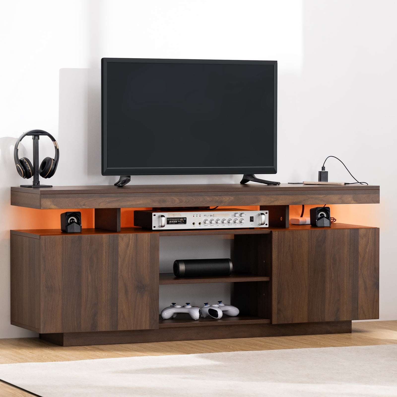TV Stand with LED Lights for TVs up to 55 Inch TV Console Storage Cabinet Entertainment Center