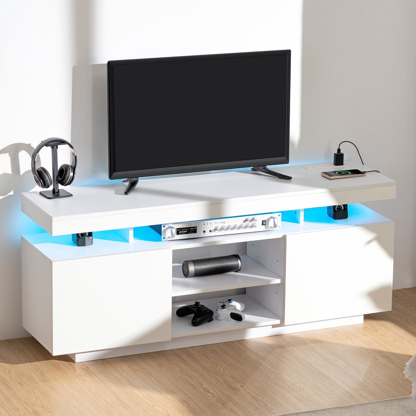 TV Stand with LED Lights for TVs up to 65 Inch TV Console Storage Cabinet Entertainment Center