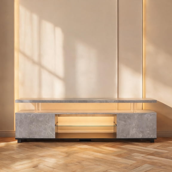 TV Stand with Large Side Cabinet for 55-Inch TVs, Slate Gray and Black, Engineered Wood