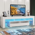 thumbnail image 1 of TV Stand with Led Lights Up to 70 Inch TVs, Modern Entertainment Center Media Console, High Gloss TV Table Stand Cabinet with 2 Drawers, White, 1 of 12