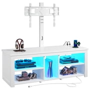 TV Stand with Mount & LED Lights for 70 inch TVs, Swivel Entertainment Center with Power Outlet, White