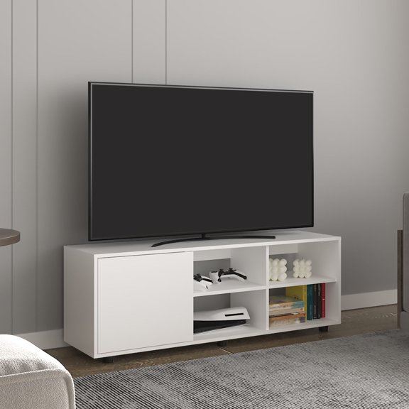 TV Stand with Open-Back Design and Shelves / Efficient Cable and Storage Solution for Living Space