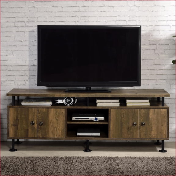 TV Stand with Storage, Rustic Oak & Black Wood + Metal | Industrial | Fits 60-Inch TV