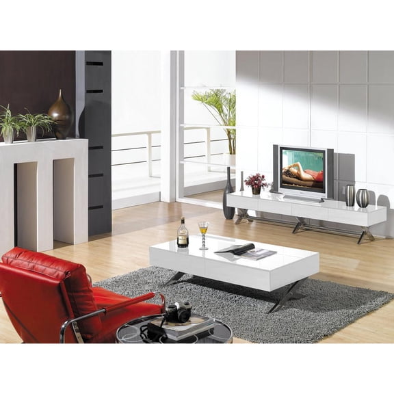 TV Stand with White Glass top and White glass drawers and Chrome Legs