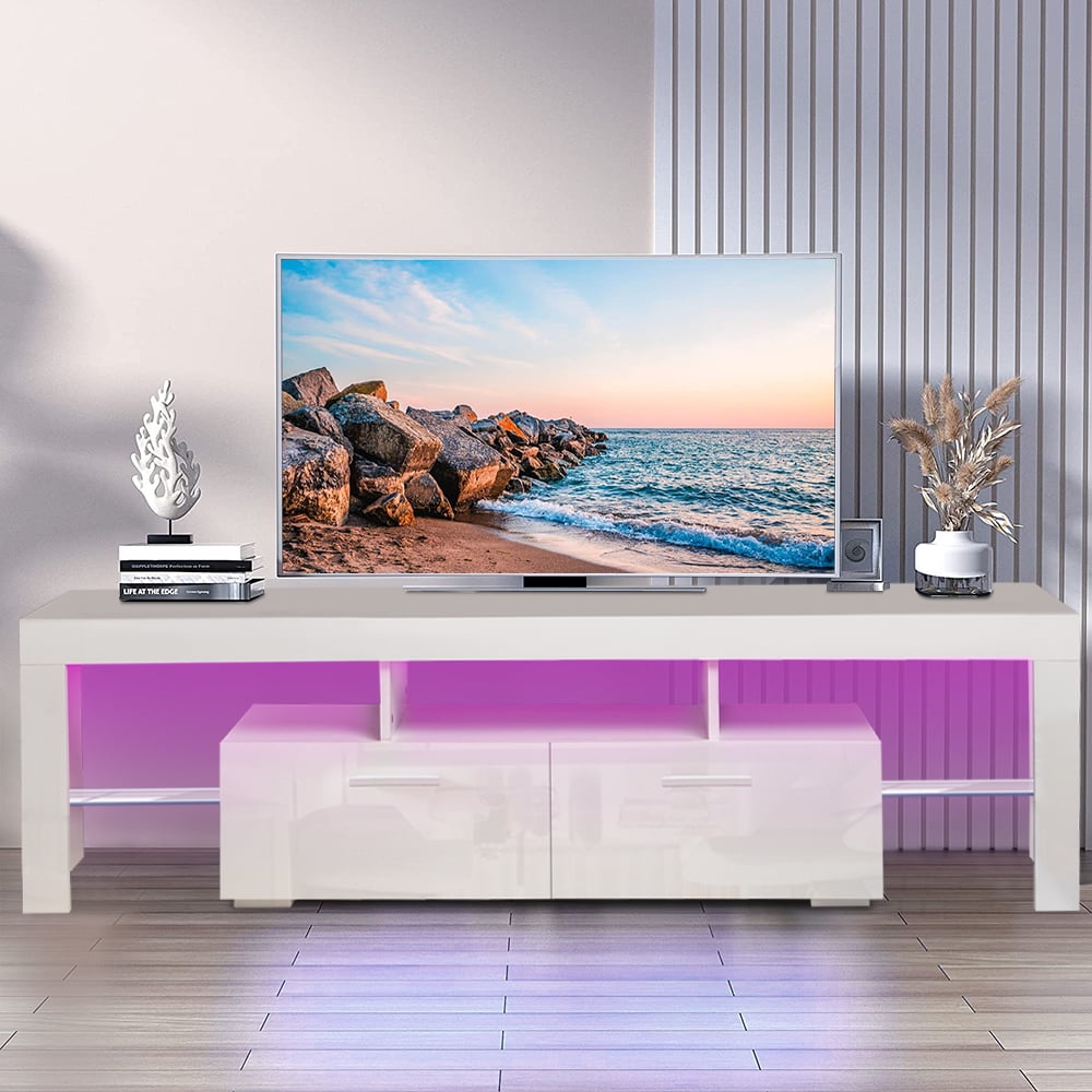TV Stands for 65 Inch TV New Generation Quick Assemble Television Stand with LED Lights and Drawer Modern TV Console Table High Gloss TV Cabinet