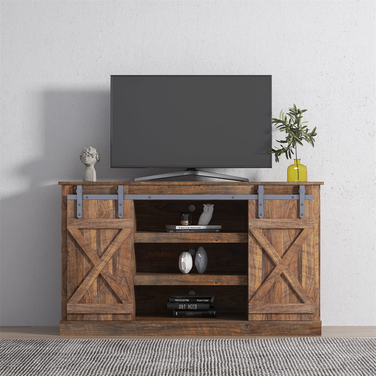 TV Stands up to 65 Inches, Farmhouse Entertainment Center with Sliding