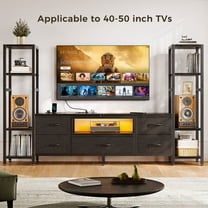 Casacomoda TV Stand for 40–50 " TV, Entertainment Center with LED Lights & Power Outlets, 71" TV Console with 5 Fabric Drawers and Open Shelves for Living Room or Bedroom, Black