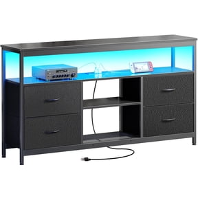 Amadwell TV Stand with Power Outlets & LED Lights, 4 Drawer Dresser Entertainment Center, Media Console with Open Shelf