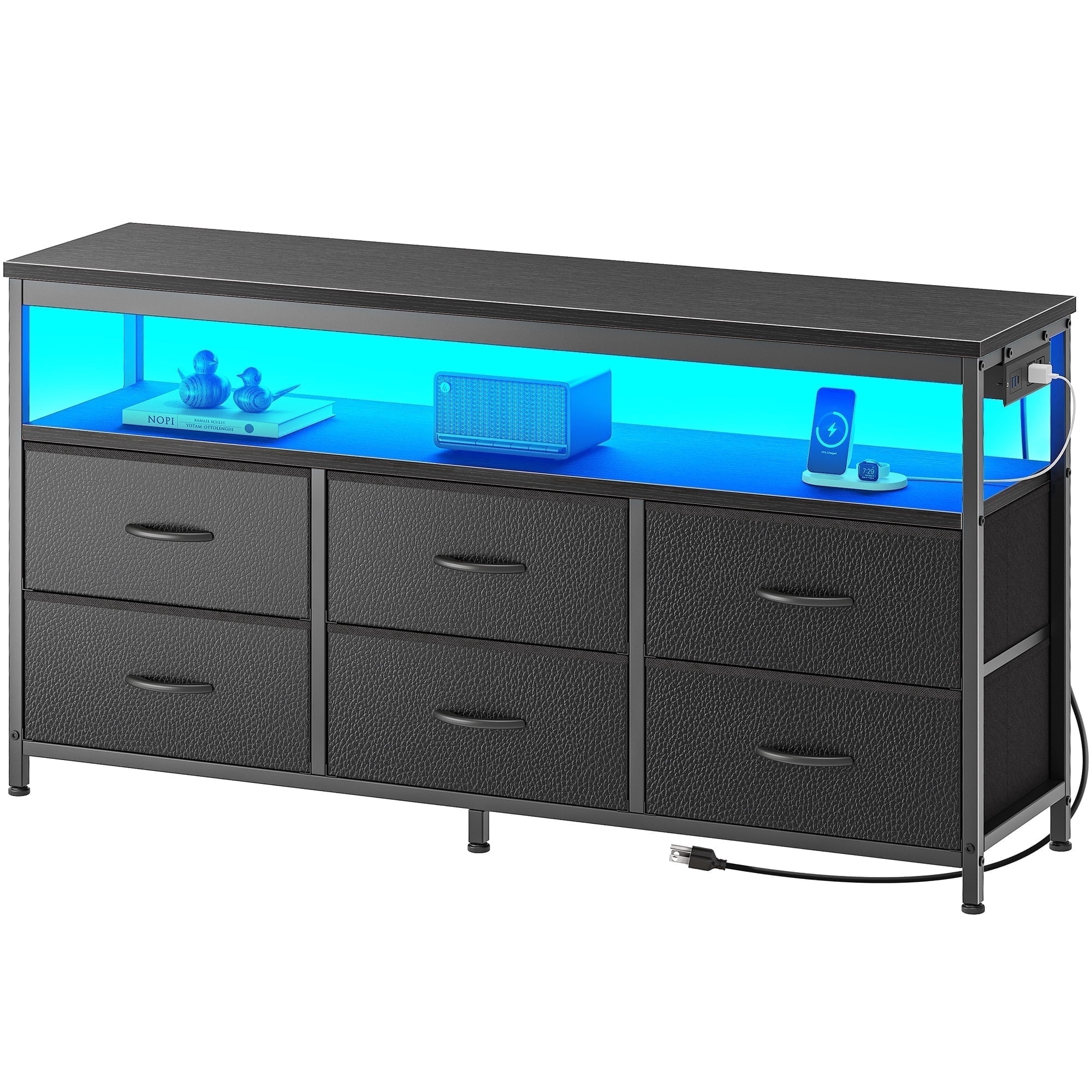 Amadwell 47 Inch LED TV Stand Dresser for 55 Inch TVs, 6 Drawer Entertainment Center with Power Outlets, Media Console with Storage