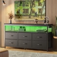 thumbnail image 1 of Amadwell LED TV Stand, 47 Inch Fabric Dresser with Built-in Power Outlets, Multi-Functional Entertainment Center Supports TV Up to 55 Inches, 6 Drawer Storage Dresser for Bedroom , Living Room，Black, 1 of 9