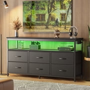 Amadwell LED TV Stand, 47 Inch Fabric Dresser with Built-in Power Outlets, Multi-Functional Entertainment Center Supports TV Up to 55 Inches, 6 Drawer Storage D