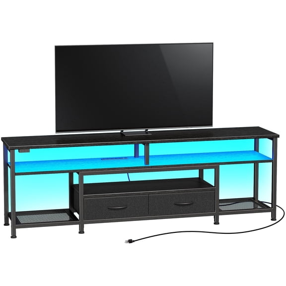 Amadwell 63" LED TV Stand for 65-70 Inch TVs, Entertainment Center with Power Outlets & Drawers, Rustic Brown