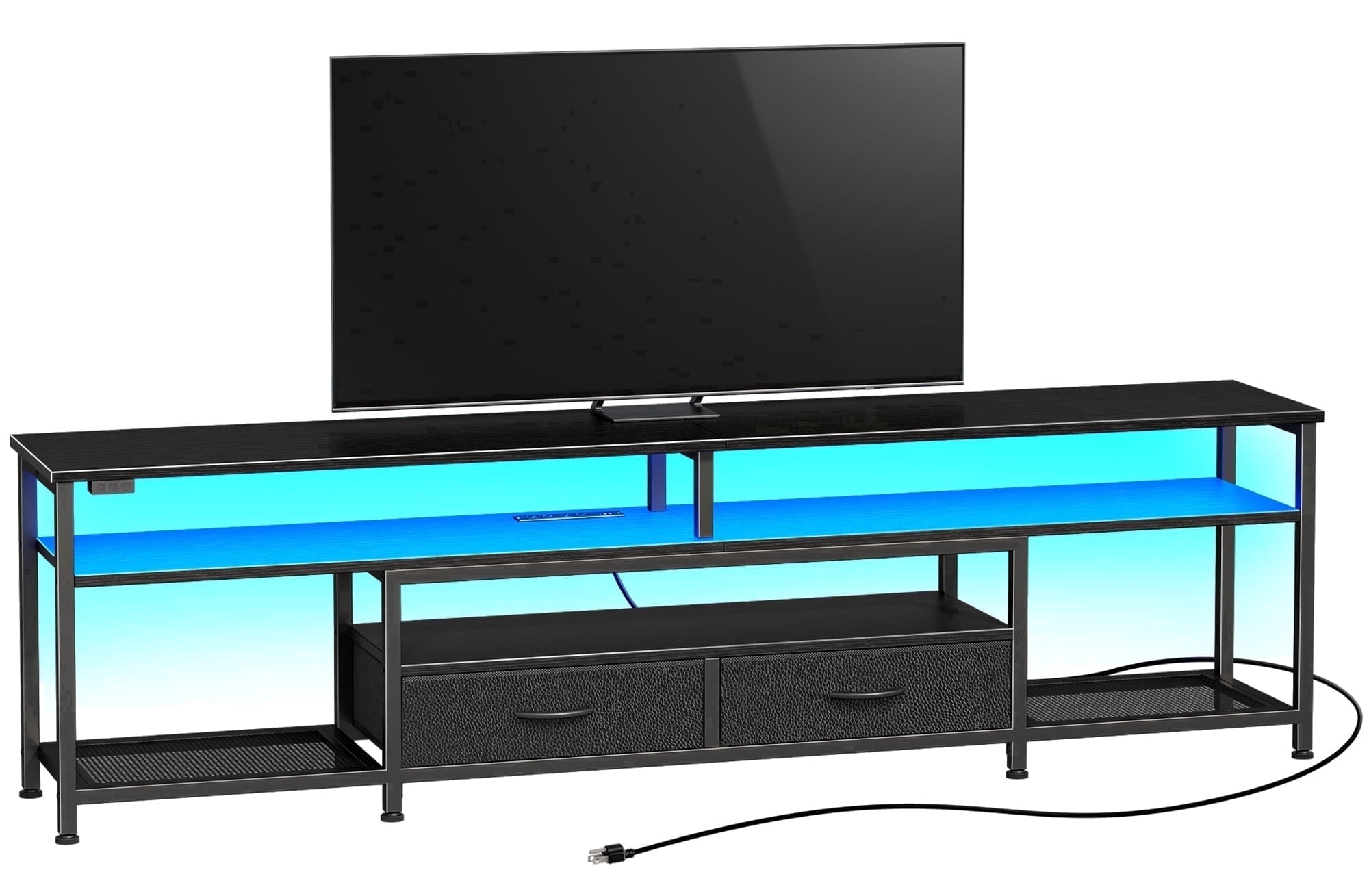 Amadwell 63" LED TV Stand for 75-80 Inch TVs, Entertainment Center with Power Outlets & Drawers, Rustic Brown