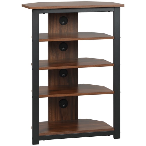 TV Stands With Storage HOMCOM TV Stand, AV Media Stand, Corner Audio Tower with Storage Shelves and Steel Frame, Living Room Storage, Brown,Wooden TV Stands