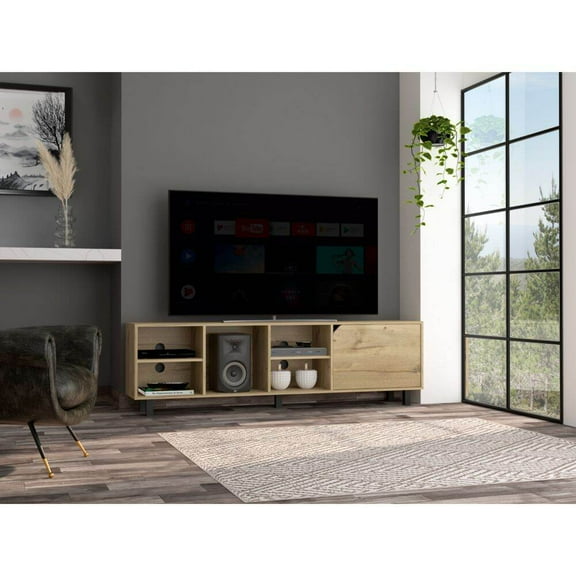TV Stands With Storage, Harwich 5-Shelf TV Stand Light Oak, Light Oak Entertainment Centers,Particle Board Wooden TV Stands, Furniture Primary Living Space TV & Entertainment Furniture Harwich 5-Shel