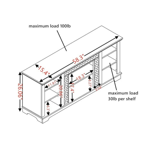 TV Stands With Storage Mantel Electric Fireplace Stone TV Media Stand with Faux Stacked Stone Surround, Modern Entertainment Console with Open Storage Space with 18" Fireplace Insert ,Grey, 58.31"W*1