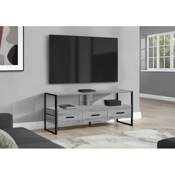 TV Stands With Storage Tv Stand, 48 Inch, Console, Media Entertainment Center, Storage Drawers, Living Room, Bedroom, Grey Laminate, Black Metal, Contemporary, Modern,Entertainment Centers