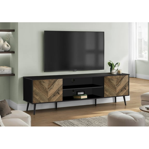TV Stands With Storage Tv Stand, 72 Inch, Console, Media Entertainment Center, Storage Cabinet, Living Room, Bedroom, Brown And Black Laminate, Black Wood Legs, Contemporary, Modern,Entertainment Cen