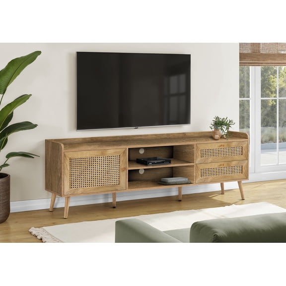 TV Stands With Storage Tv Stand, 72 Inch, Console, Media Entertainment Center, Storage Cabinet, Living Room, Bedroom, Walnut Laminate, Wood Legs, Transitional,Entertainment Centers