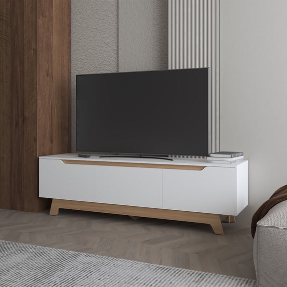 TV Stands With Storage, Yukon Tv Stand, Living Room, White / Macadamia, Multi Entertainment Centers,Engineered Wood Wooden TV Stands, Furniture Primary Living Space TV & Entertainment Furniture