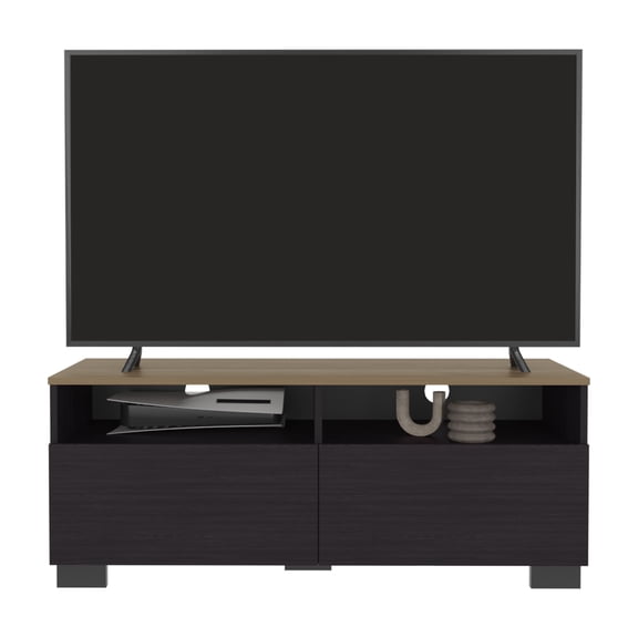 TV Stands With Storage FM FURNITURE Mescal Tv Stand Multistorage with a Door and Open Storage, Wenge and Natural Oak,Entertainment Centers