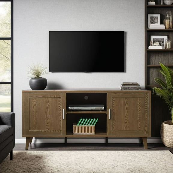 TV Stands With Storage Modern 60 Inch TV Stand for TVs up to 65 inches, Classic Walnut Finish,Entertainment Centers