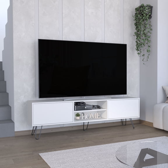 TV Stands With Storage Waco TV Rack, Hairpin Stand with Spacious Storage and Cable Management Holes, White,Entertainment Centers
