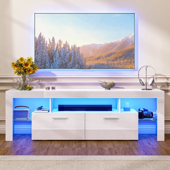 WelFurGeer TV Stands for Living Room Led TV Console for 50/55/60/65/70/75 Inch TV Entertainment Center with Storage Media Console for Bedroom