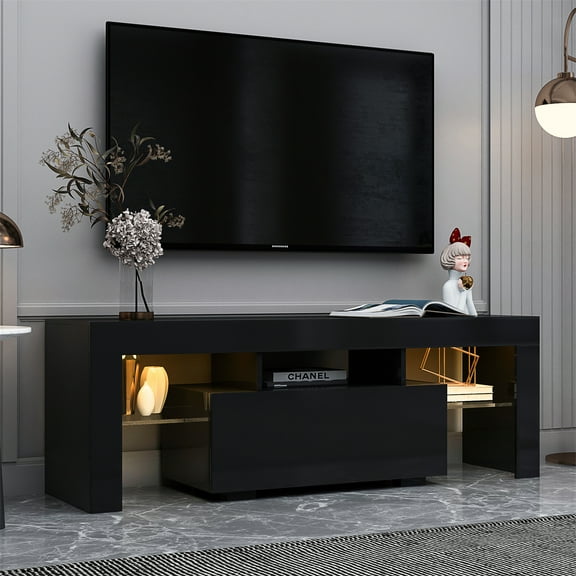 TV Stands up to 55 Inches, Modern Entertainment Center with Sliding Barn Door, Media Console Table Storage Cabinet for Living Room Bedroom, Black