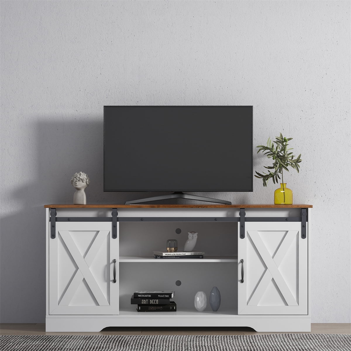 TV Stands up to 65", Modern Entertainment Center with Sliding Barn Door