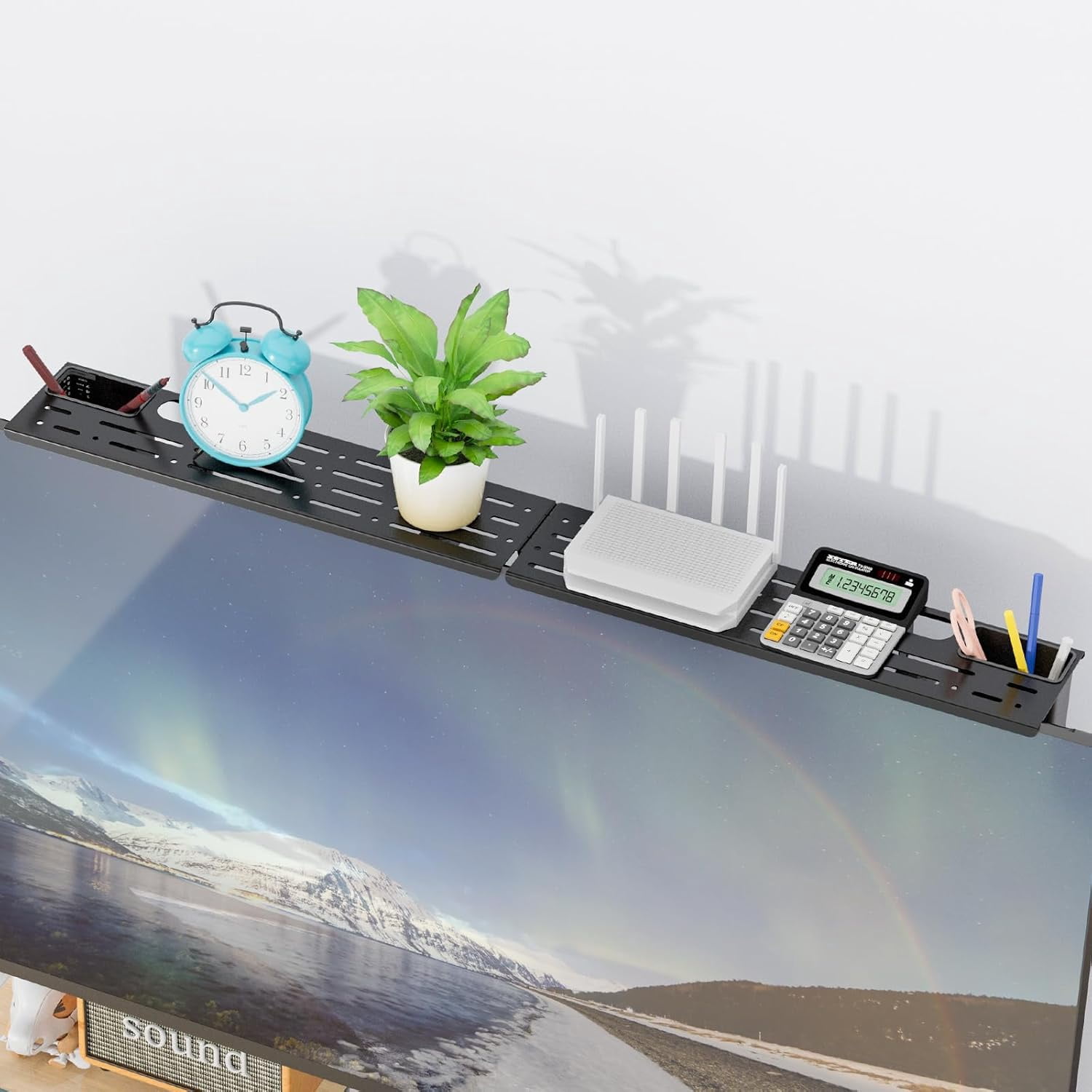 TV Top Shelf, Adjustable Monitor Shelf with 2 Storage Boxes, Stitchable ...