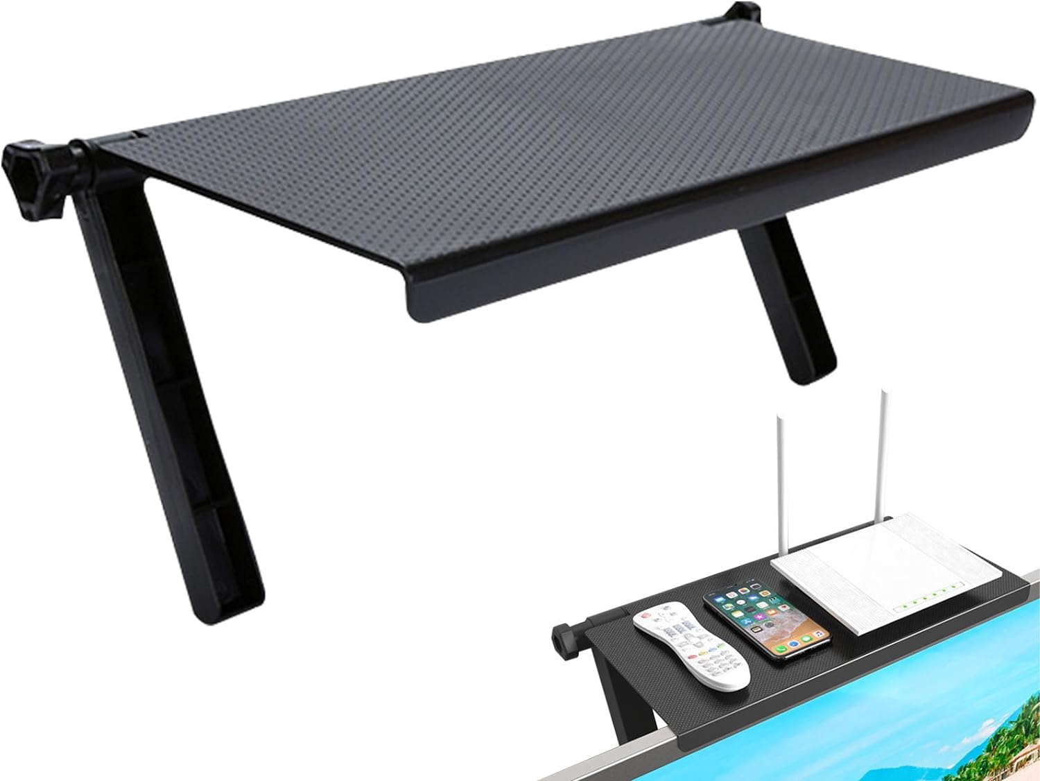 TV Top Shelf Screen Top Storage Stand, Black Computer Monitor Top