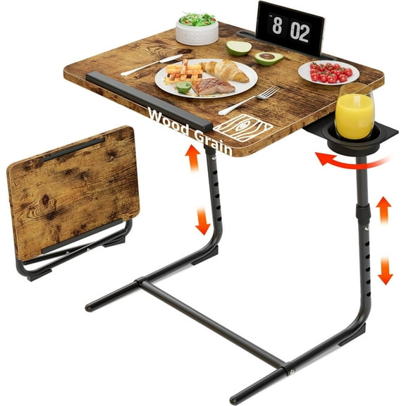 TV Tray Adjustable Dinner - Trays for Eating On Couch Wooden Tables Mate Stand Foldable Desk with Cup Holder Portable