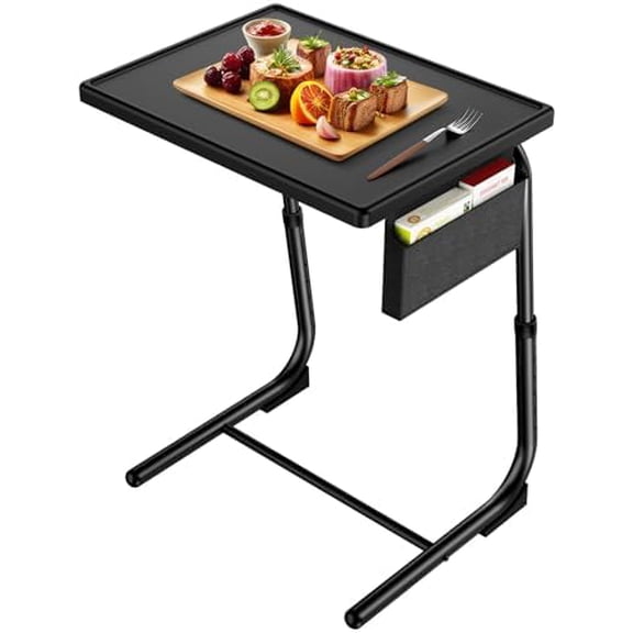 TV Tray, Adjustable TV Dinner Tray, 20.5 x 15.4 inch Folding Tray Table with Storage Pocket, 6 Height Settings, 3 Angle Adjustments, Comfortable Tray Tables for Bed & Sofa, HNTT04B$$Furniture