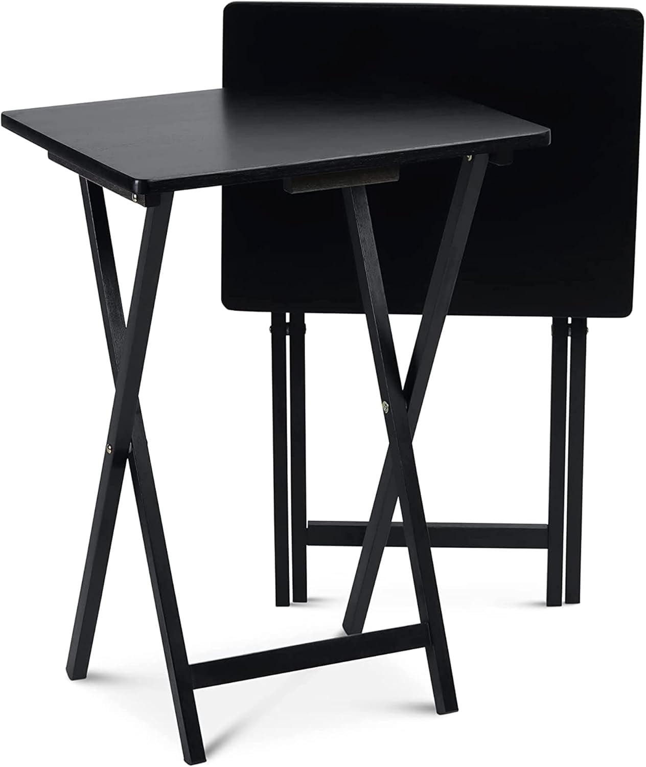 TV Tray Folding Dinner Table w/Collapsible Storage Rack, Black ...