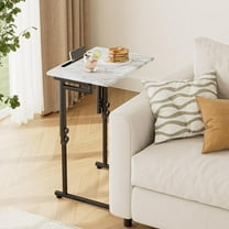 TV Tray, Folding TV Dinner Table, Adjustable Small C-Shaped End Tray for Eating, Foldable Slide Under Couch Side Table for Recliner, Living Room, Bedroom,No Assembly Required(White Marble)