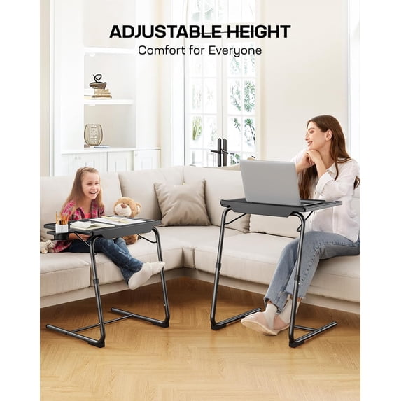 TV Tray - TV Table for Eating, Folding Table Trays with 6 Height & 3 Tilt Angle, TV Tray Table with Removable Cup Holder, Dinner Tray for Eating or Working on Couch, Bed & Office$$Furniture