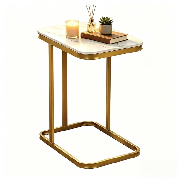 TV Tray Table, Adjustable Height & Flip-Top & Rounded Metal Corners, Snack Table for Couch, Sofa, Bed, Chair, Living Room, C Shaped End Side Table for Eating, Dinner or Laptop, Small Spaces