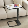 thumbnail image 1 of TV Tray Table, Adjustable Height & Rounded Metal Corners, Snack Table for Couch, Sofa, Bed, Chair, Living Room, C Shaped End Side Table for Eating, Dinner or Laptop, Small Spaces, White, 1 of 17