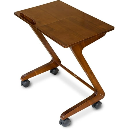 TV Tray Table with Casters, Solid End Tables, Sofa Side Table Couch Table Laptop Desk Removable Snack Tray for Coffee Bed Sofa Eating Writing Reading Living Room Bedroom, Dark Walnut