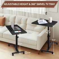 TV Tray Table for Couch, 360 °   Swivel Height Adjustable End Table for Small Spaces, Snack Side Table for Bed or Chair with Phone & Tablet Slot (Black,22.8" L x 13.7" W)