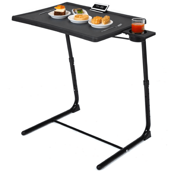 TV Tray Table, Folding TV Dinner with Cup Holder, Adjustable TV Desk with 3 Angle and 6 Height Adjustments, Couch Table for Eating on Sofa & Bed, Laptop Stand, Black