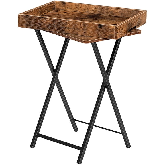 TV Tray Table, Folding Table with Removable Serving Tray, Stable TV Tray Snack Table for Small Space, Portable End Table, for Snacks and Meals in Living Room, Rustic Brown