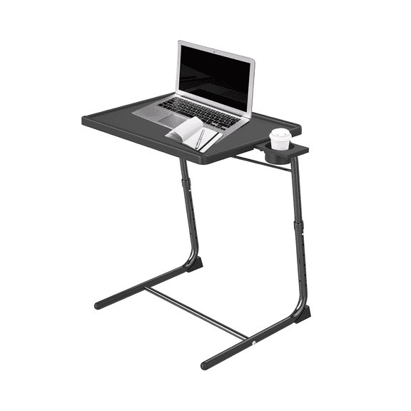 TV Table Portable Desk Folding Dinner Tray Adjustable Bed Laptop Desk for Eating Snack Food with 3 Angles and Cup Holder