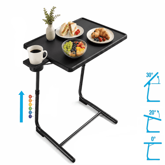 Adjustable TV Tray Table Foldable with 6 Height & 3 Tilt Angle Adjustments, Dinner with Cup Holder for Couch, Bed, Sofa and Chair